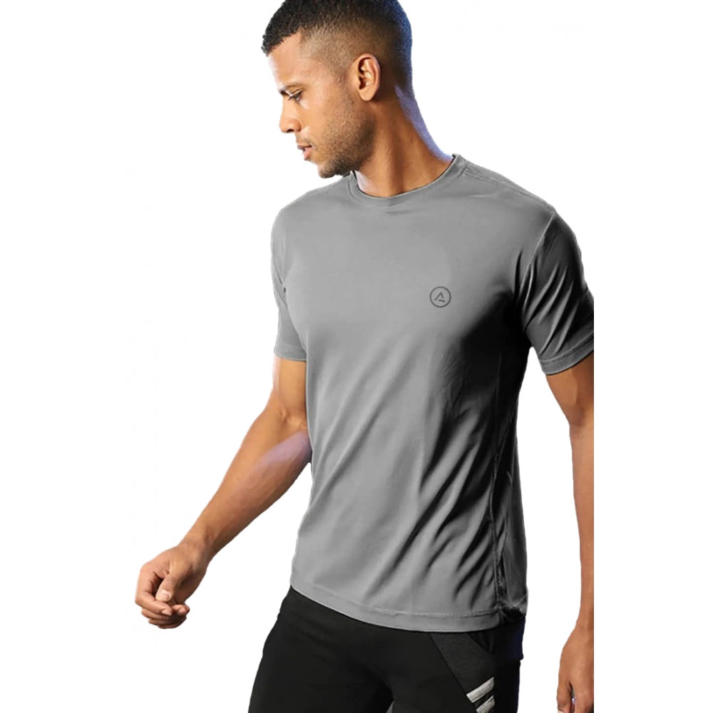 Generic Men's��Casual Half sleeve Solid��Polyester Crew Neck T-shirt (Grey)