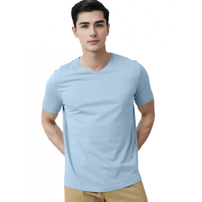 Generic Men's��Casual Half sleeve Solid��Cotton V Neck T-shirt (Sky)