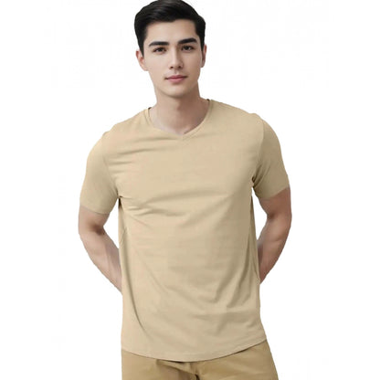 Generic Men's��Casual Half sleeve Solid��Cotton V Neck T-shirt (Beige)