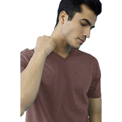 Generic Men's��Casual Half sleeve Solid��Cotton V Neck T-shirt (Light Brown)