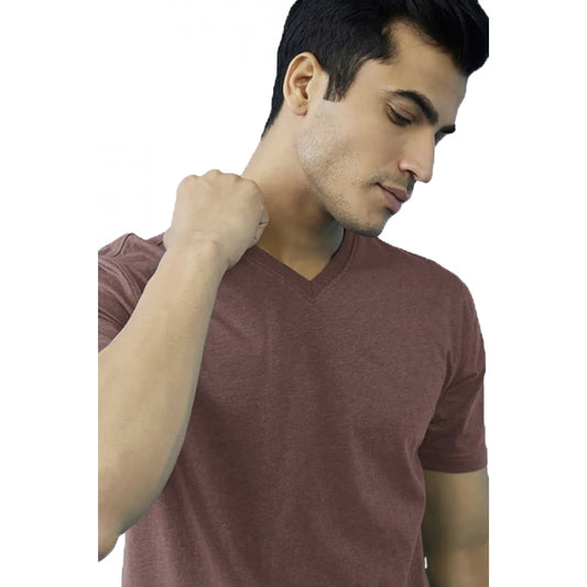 Generic Men's��Casual Half sleeve Solid��Cotton V Neck T-shirt (Light Brown)