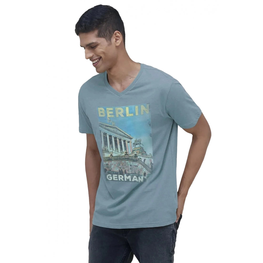 Generic Men's��Casual Half sleeve Digital Printed Cotton Crew Neck T-shirt (Teal)