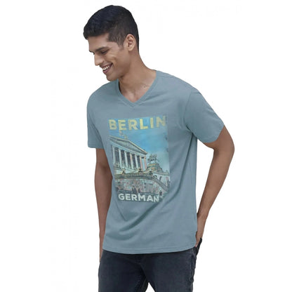 Generic Men's��Casual Half sleeve Digital Printed Cotton Crew Neck T-shirt (Teal)