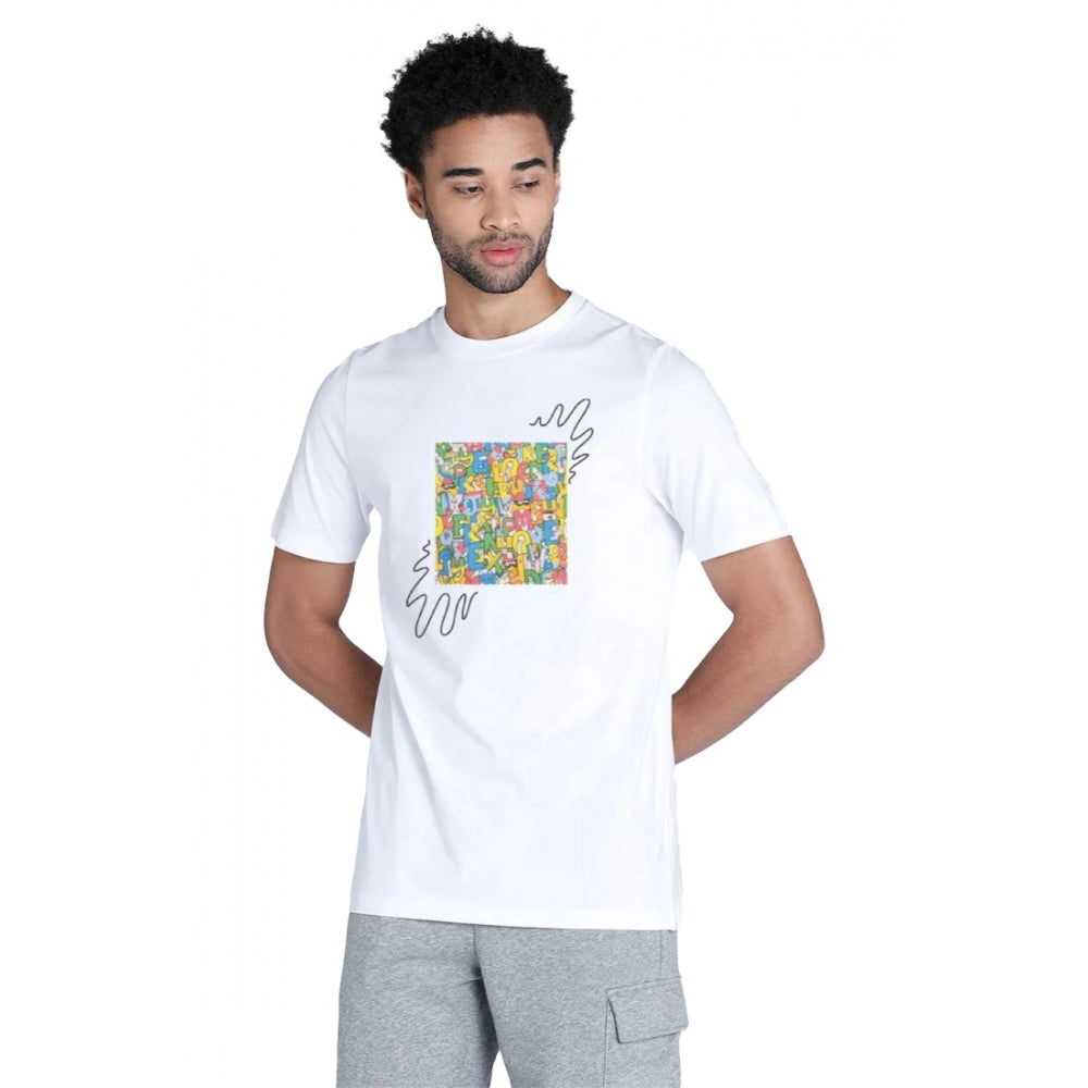 Generic Men's��Casual Half sleeve Printed Polyester Crew Neck T-shirt (White)