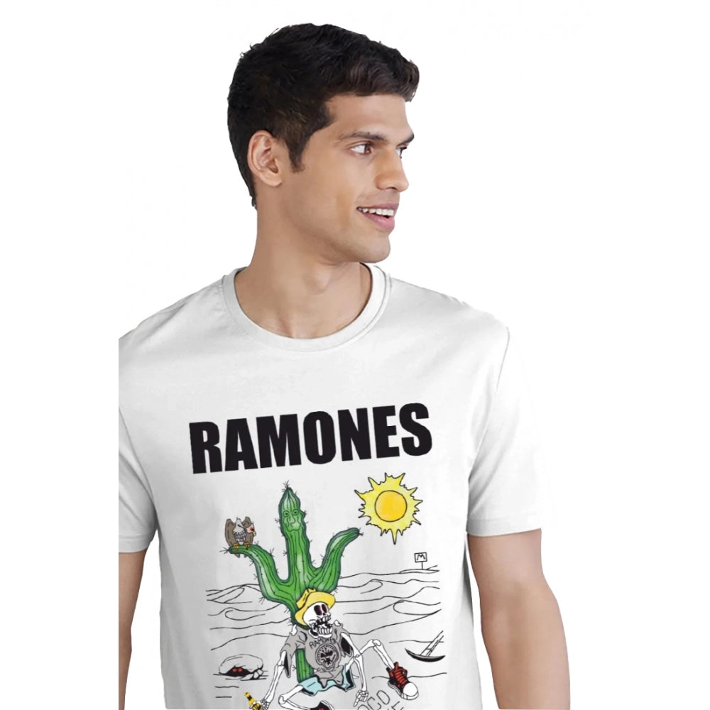 Generic Men's��Casual Half sleeve Printed Polyester Crew Neck T-shirt (White)