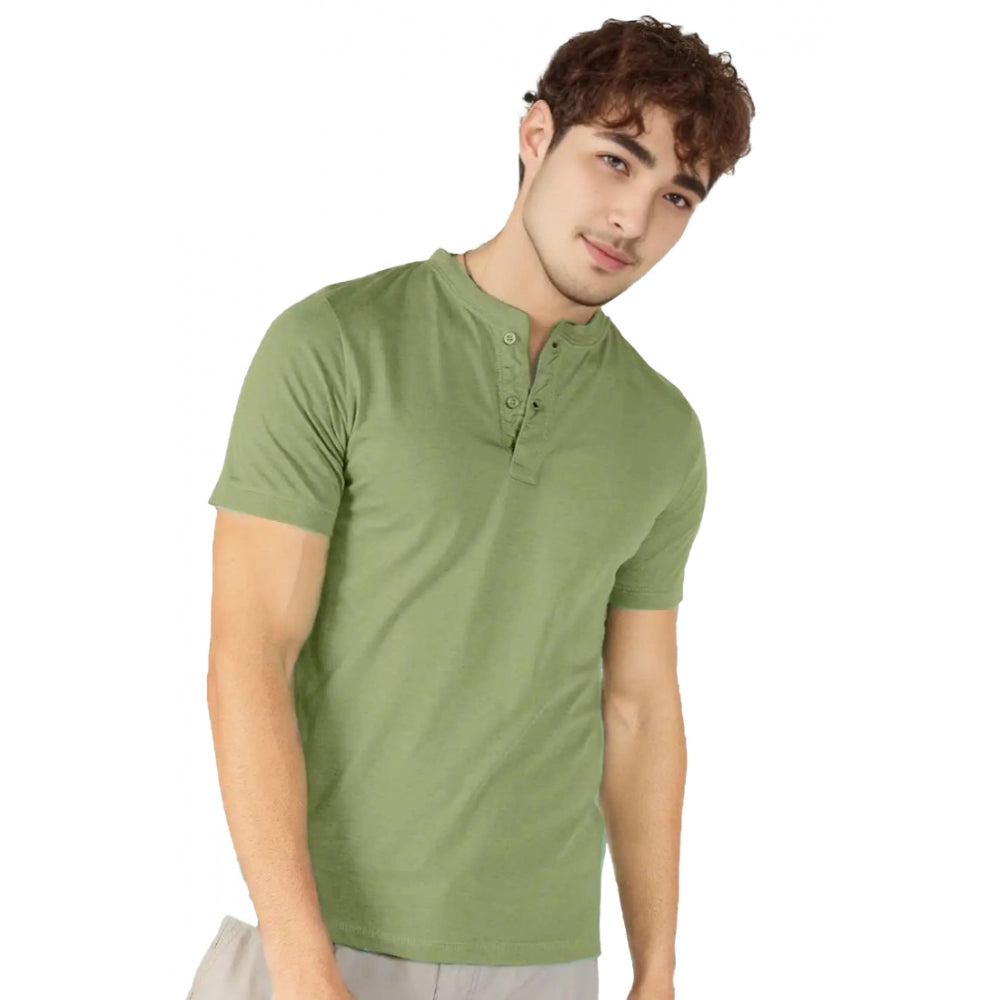 Generic Men's��Casual Half sleeve Solid��Cotton Henley Neck T-shirt (Pista)