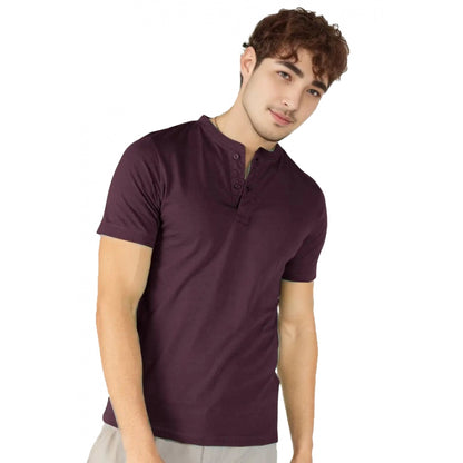 Generic Men's��Casual Half sleeve Solid��Cotton Henley Neck T-shirt (Wine)
