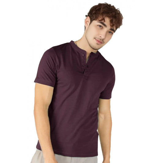Generic Men's��Casual Half sleeve Solid��Cotton Henley Neck T-shirt (Wine)