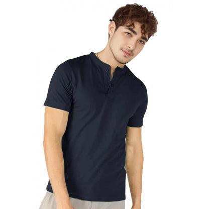 Generic Men's��Casual Half sleeve Solid��Cotton Henley Neck T-shirt (Airforce)