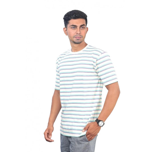 Generic Men's��Casual Half sleeve Stripped Cotton Crew Neck T-shirt (White)