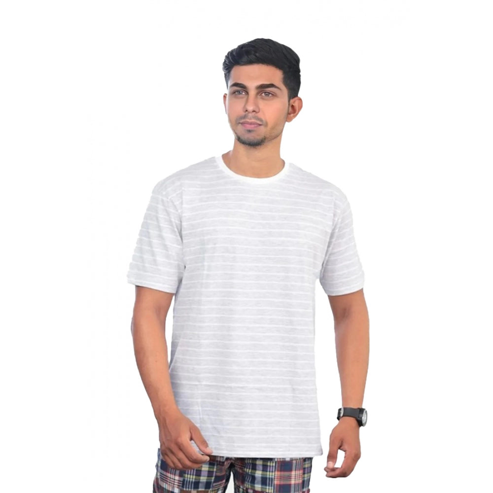 Generic Men's��Casual Half sleeve Stripped Cotton Crew Neck T-shirt (Grey��)