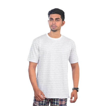 Generic Men's��Casual Half sleeve Stripped Cotton Crew Neck T-shirt (Grey��)