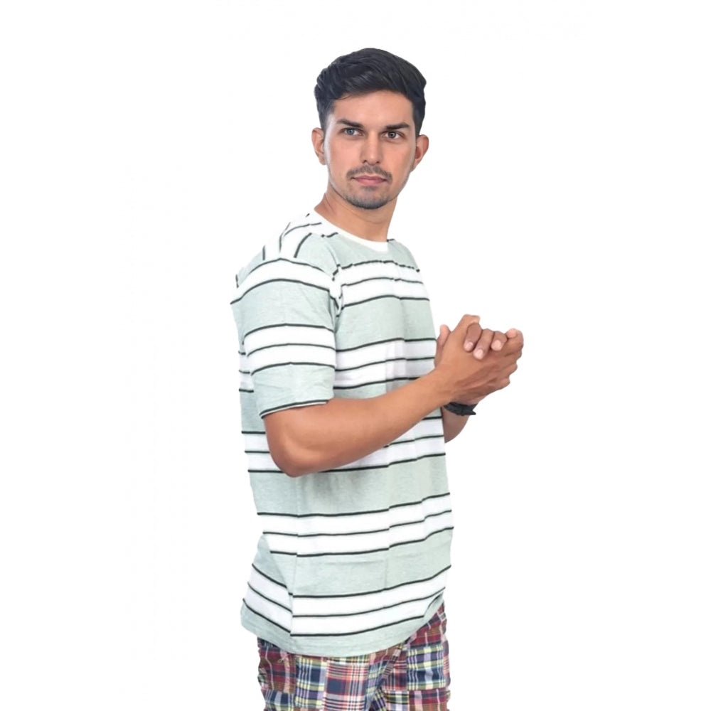 Generic Men's��Casual Half sleeve Stripped Cotton Crew Neck T-shirt (White��)