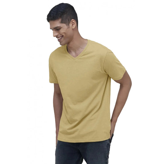 Generic Men's��Casual Half sleeve Solid��Cotton V Neck T-shirt (Sand)