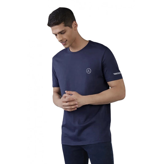 Generic Men's��Casual Half sleeve Solid��Polyester Crew Neck T-shirt (Navy)
