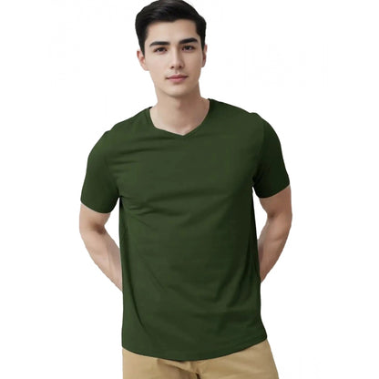 Generic Men's��Casual Half sleeve Solid��Cotton V Neck T-shirt (Olive)