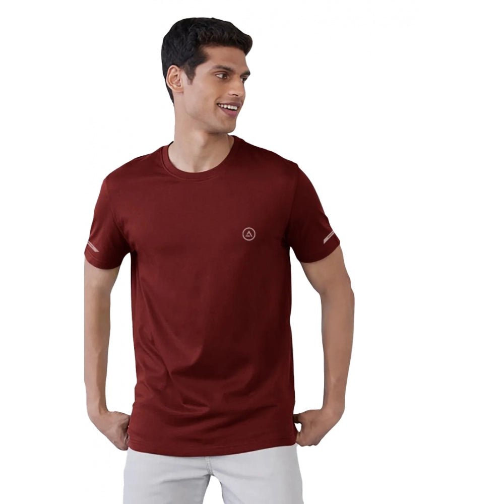 Generic Men's��Casual Half sleeve Solid��Polyester Crew Neck T-shirt (Maroon)