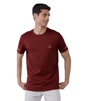 Generic Men's��Casual Half sleeve Solid��Polyester Crew Neck T-shirt (Maroon)