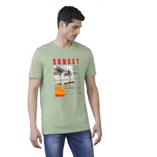 Generic Men's��Casual Half sleeve Digital Printed Cotton Crew Neck T-shirt (Pista)