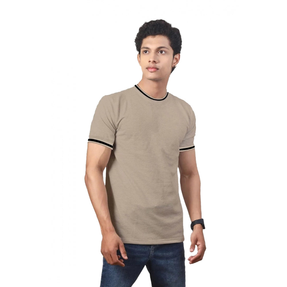 Generic Men's��Casual Half sleeve Solid��Polyester Crew Neck T-shirt (Beige)