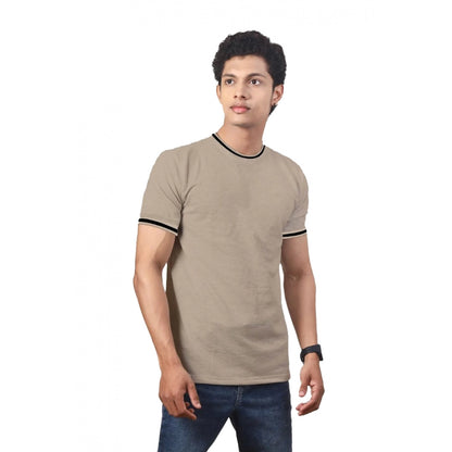 Generic Men's��Casual Half sleeve Solid��Polyester Crew Neck T-shirt (Beige)