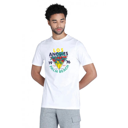 Generic Men's��Casual Half sleeve Printed Polyester Crew Neck T-shirt (White)