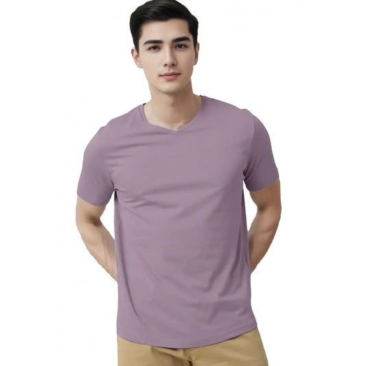 Generic Men's��Casual Half sleeve Solid��Cotton V Neck T-shirt (Lavender)