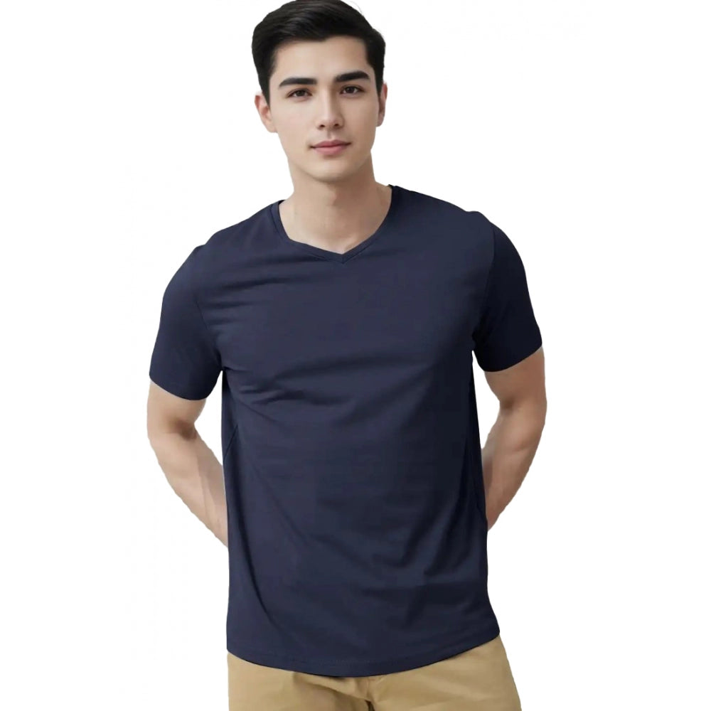 Generic Men's��Casual Half sleeve Solid��Cotton V Neck T-shirt (Navy)