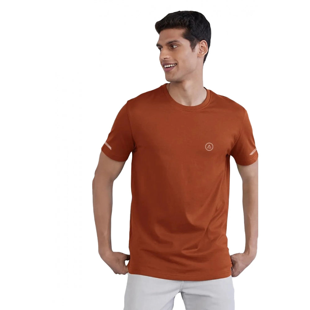 Generic Men's��Casual Half sleeve Solid��Polyester Crew Neck T-shirt (Rust)