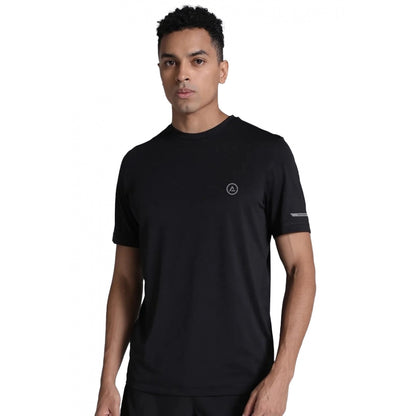 Generic Men's��Casual Half sleeve Solid��Polyester Crew Neck T-shirt (Black)