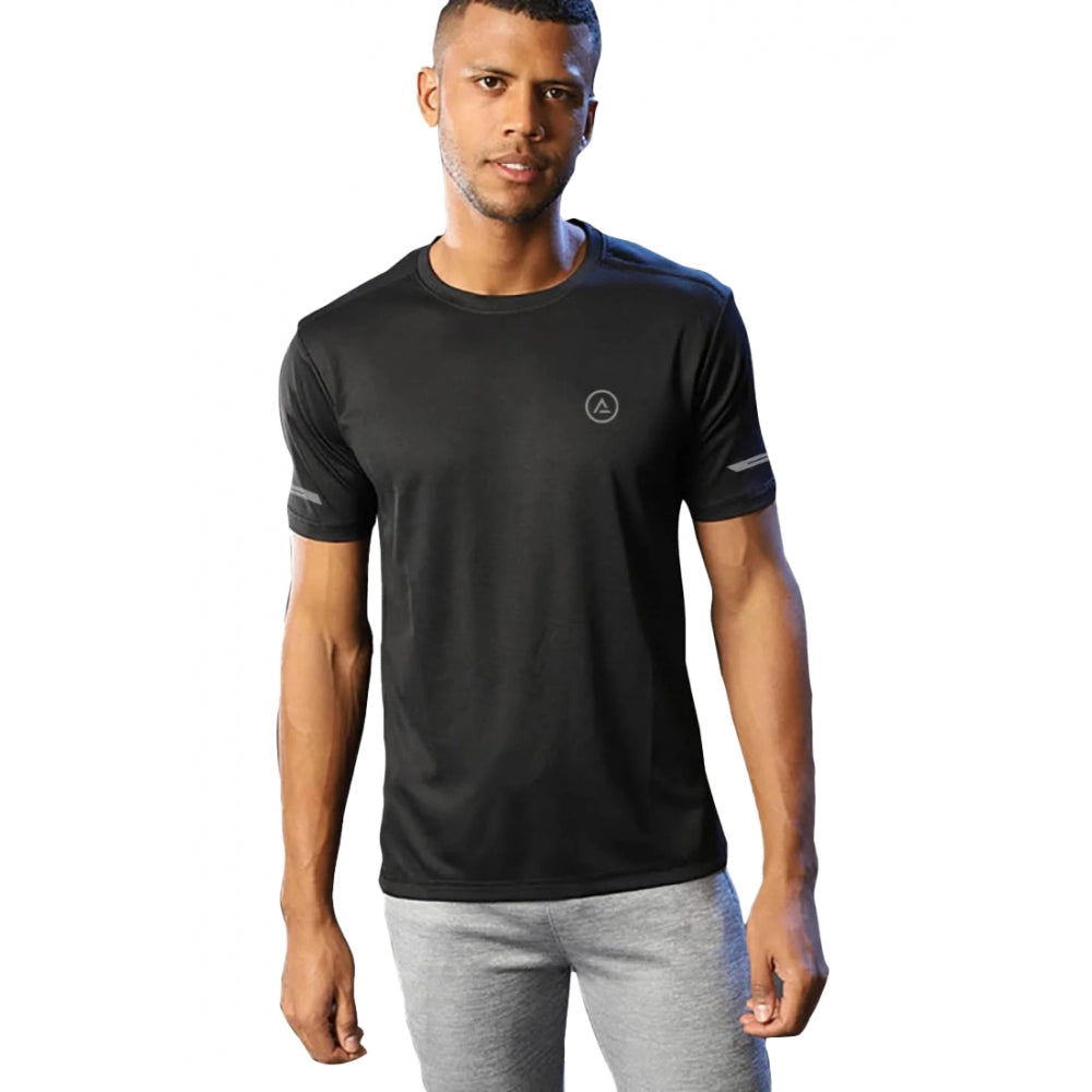 Generic Men's��Casual Half sleeve Solid��Polyester Crew Neck T-shirt (Black)