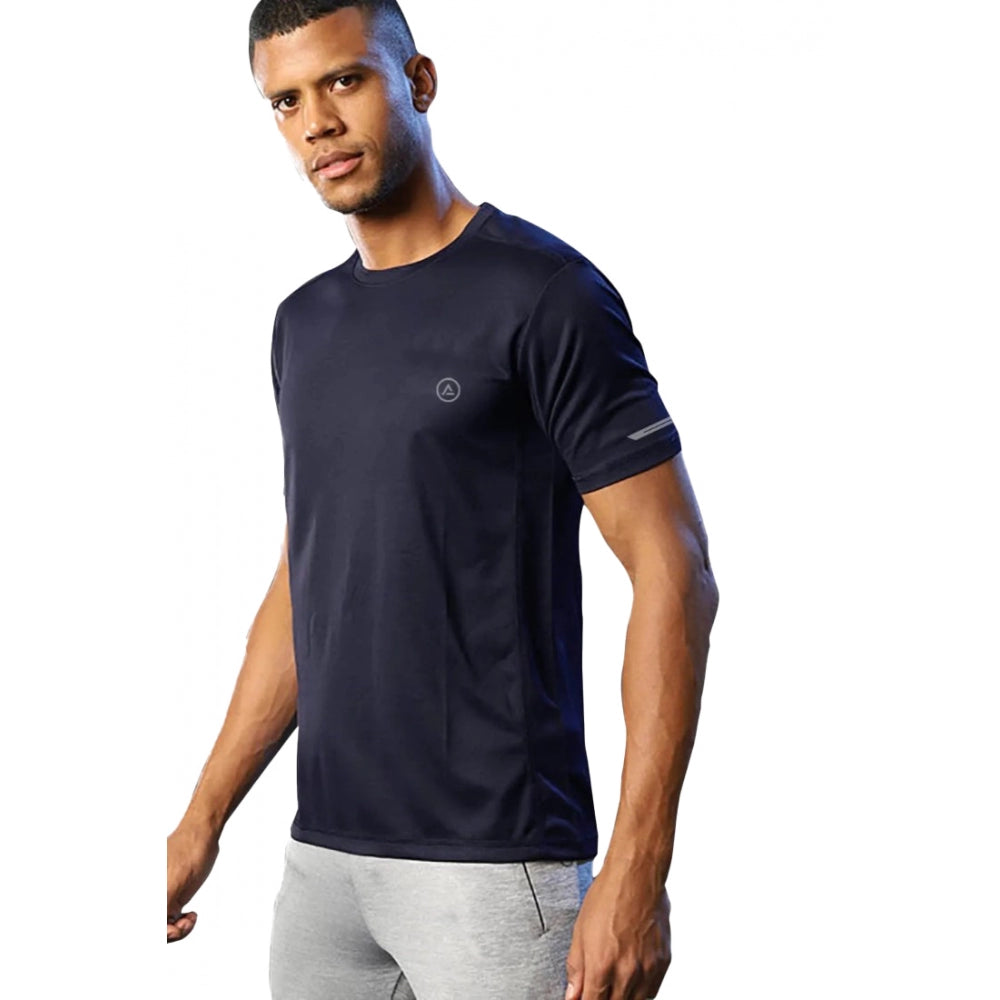 Generic Men's��Casual Half sleeve Solid��Polyester Crew Neck T-shirt (Navy)