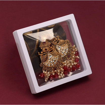 Generic Women's Maroon Color Kundan Earrings