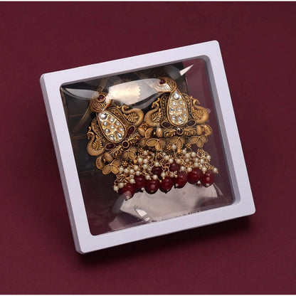 Generic Women's Maroon Color Kundan Earrings