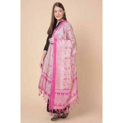 Generic Women's Art Silk Printed Dupatta (Pink, Length: 2.25 to 2.50 Mtr)