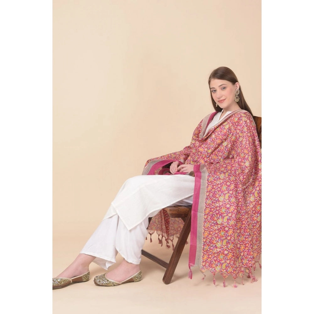 Generic Women's Art Silk Printed Dupatta (Pink, Length: 2.25 to 2.50 Mtr)