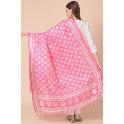 Generic Women's Art Silk Printed Dupatta (Pink, Length: 2.25 to 2.50 Mtr)