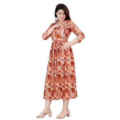 Bespoke Women's Casual 3/4 Sleeve Printed Viscose Maternity Feeding Kurti (Brown)