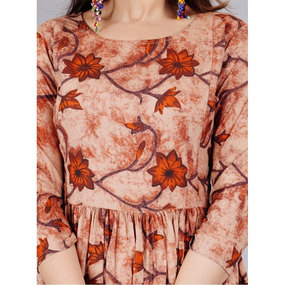 Bespoke Women's Casual 3/4 Sleeve Printed Viscose Maternity Feeding Kurti (Brown)