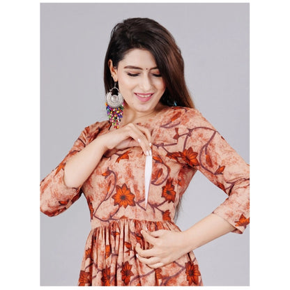 Bespoke Women's Casual 3/4 Sleeve Printed Viscose Maternity Feeding Kurti (Brown)