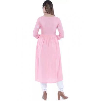 Generic Women's Casual 3/4 Sleeve Embroidered Rayon Anarkali Gown (Pink)