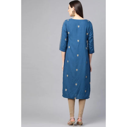Alluring Women's Casual 3/4 th Sleeve Floral Printed Rayon Kurti (Blue)