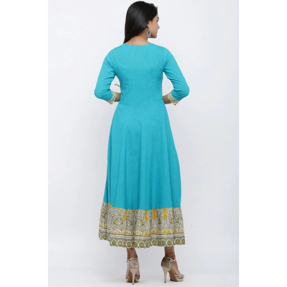 Charming Generic Women's Casual 3/4 th Sleeve Embroidery Cotton Blend Kurti (Torque Green)