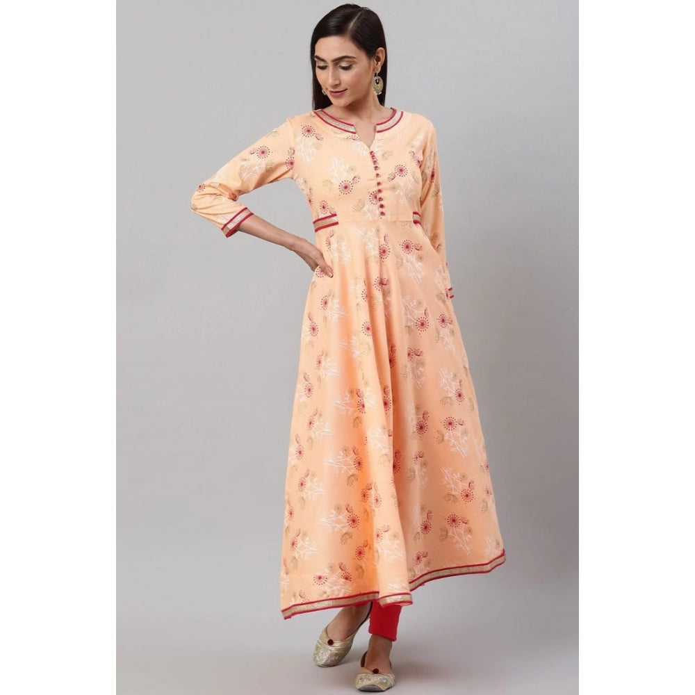 Rich Women's Casual 3/4 th Sleeve Floral Printed Rayon Kurti (Peach)