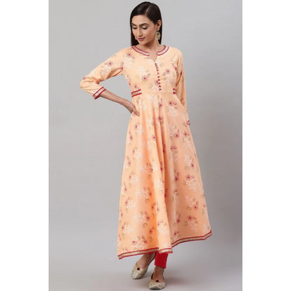Rich Women's Casual 3/4 th Sleeve Floral Printed Rayon Kurti (Peach)