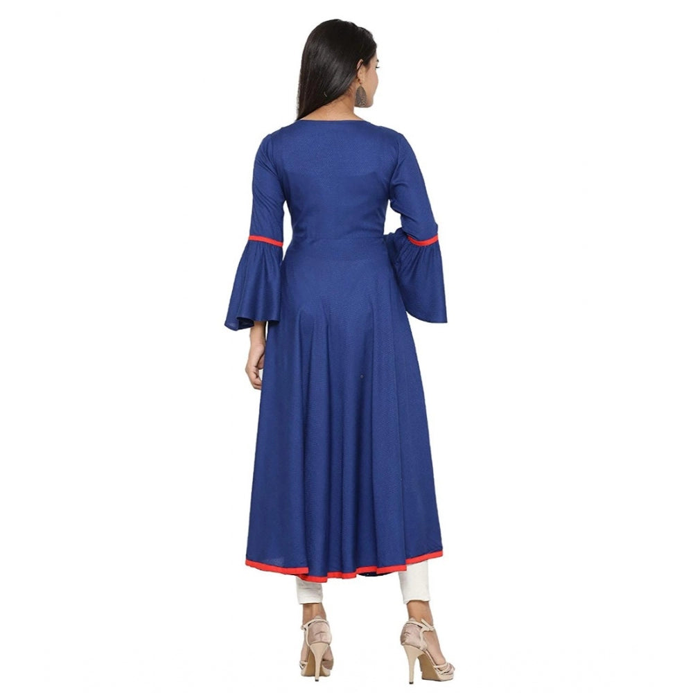 Charming Women's Casual Bell Sleeves Embroidery Rayon Kurti (Blue)