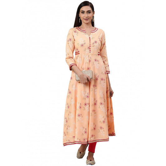 Rich Women's Casual 3/4 th Sleeve Floral Printed Rayon Kurti (Peach)