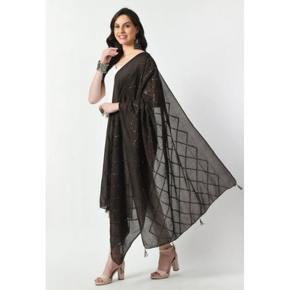 Generic Women's Chanderi Self Design Dupatta (Dark Browm, Length: Free Size)