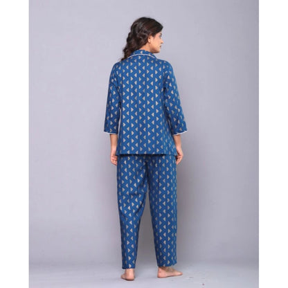 Generic Women's Casual Rayon 3-4th Sleeve Night Suit Set (Blue)