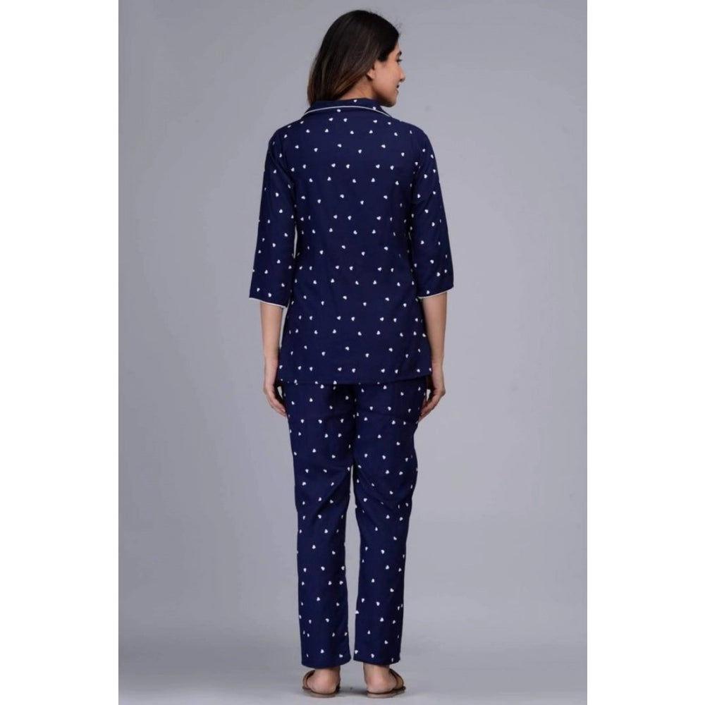 Generic Women's Casual Rayon 3-4th Sleeve Night Suit Set (Blue)